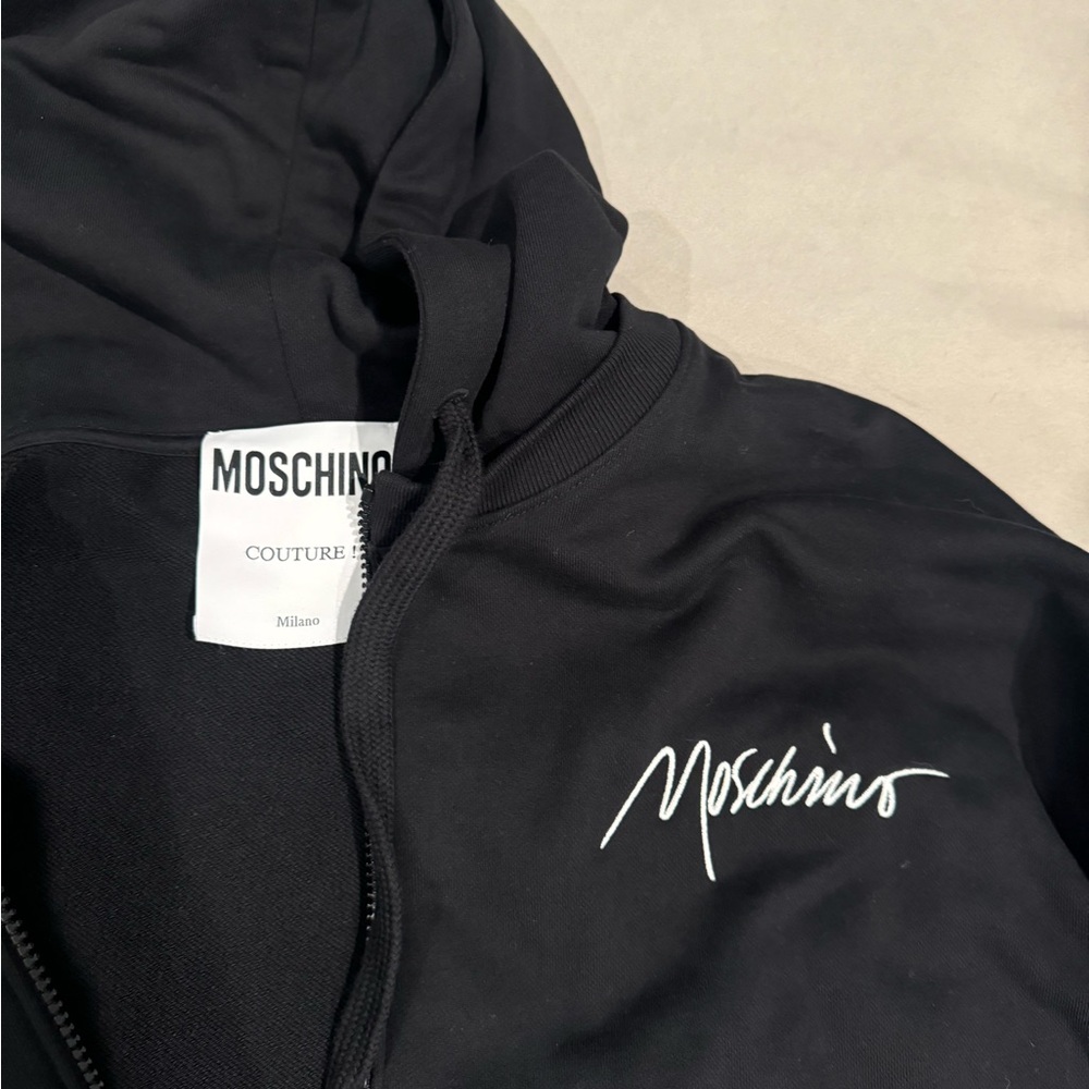 100% Organic Cotton Moschino Zip-Up Black Hoodie size 50 New with Tags